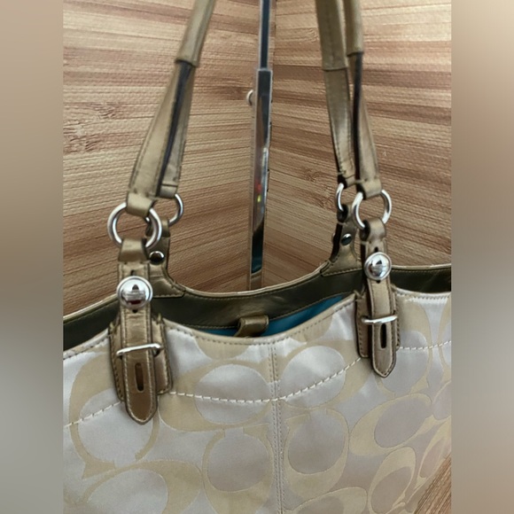 Coach Kahaki Tan Jacquard Signature Satchel Purse - Picture 8 of 15